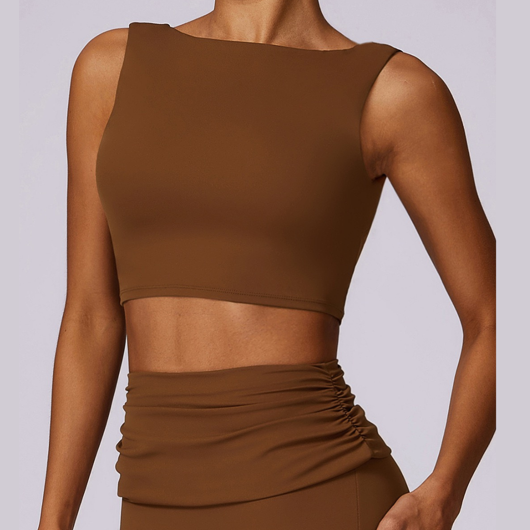 Elegant Square Design Crop Top - Caramel