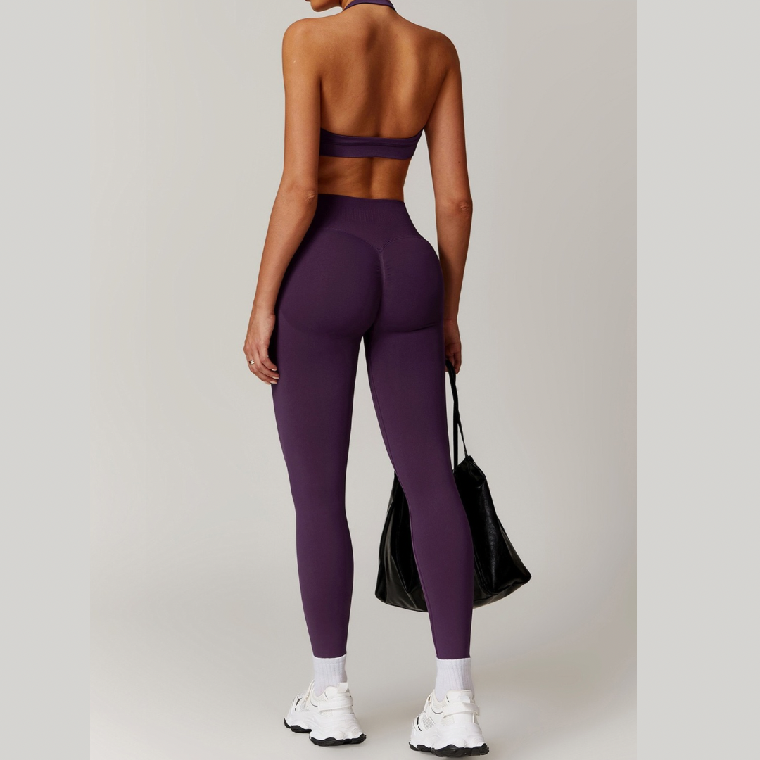 SANDY Seamless Backless Top Legging Set - Purple