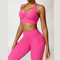 Backless Stylish Top V-Shape Legging Set - Pink