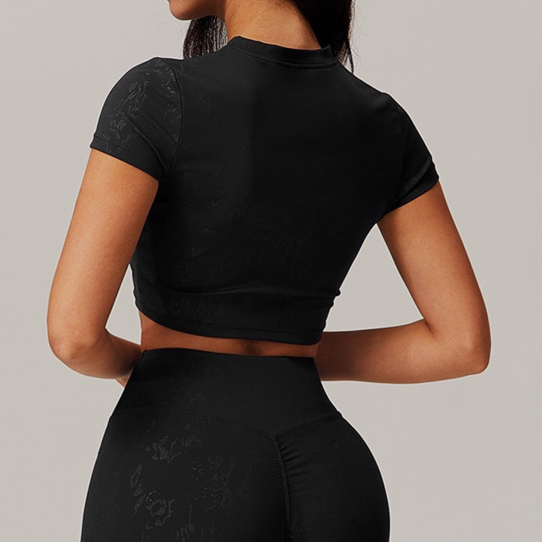 Elysian Glow Short Sleeve Crop Top - Black