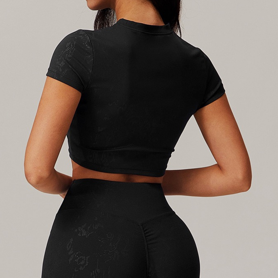 Elysian Glow Short Sleeve Crop Top - Black