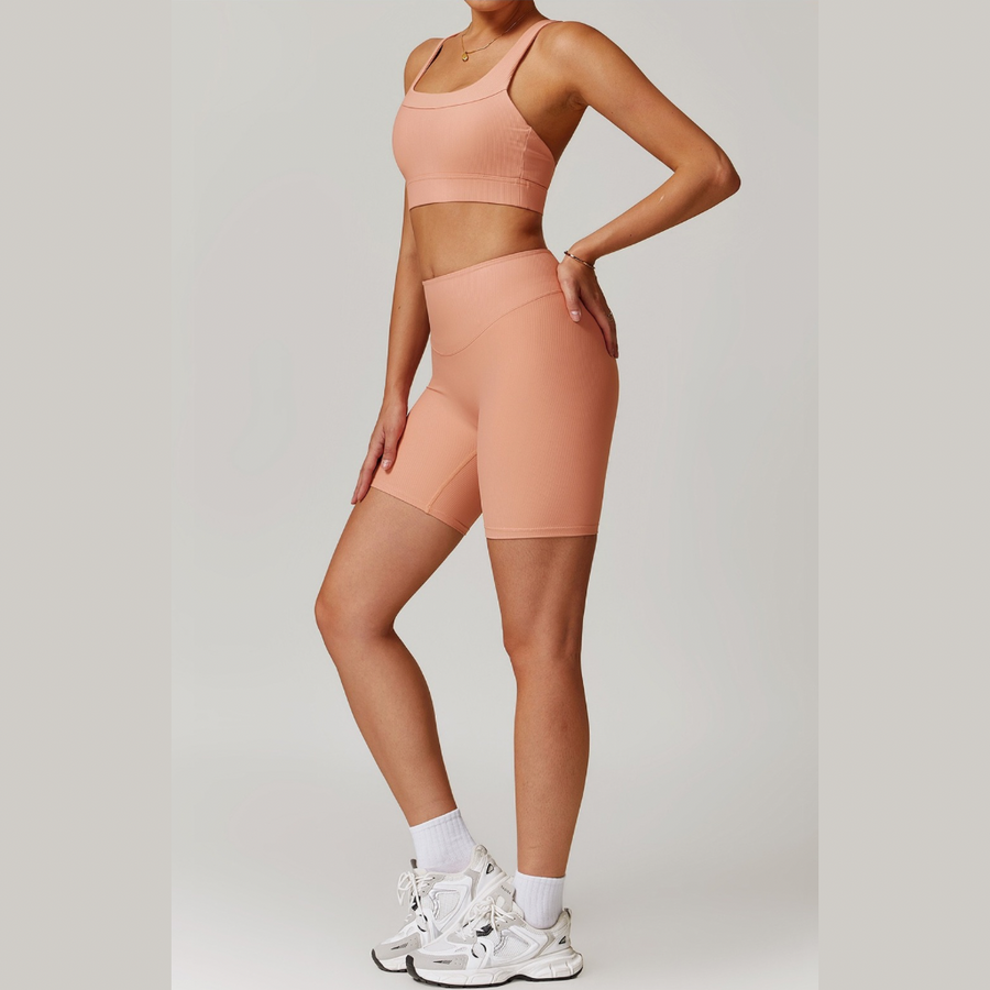 Alibi Ribbed Stylish Premium Short Set - Peach