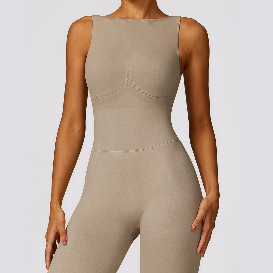 Seamless Deep-V Jumpsuit - Cement