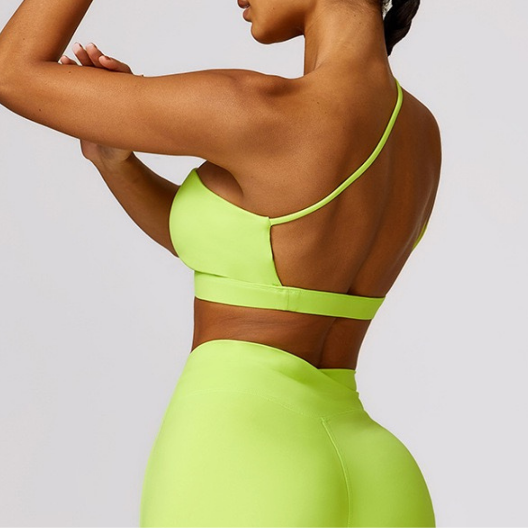 Single Shoulder Unique Style Crop Top - Lime Yellow