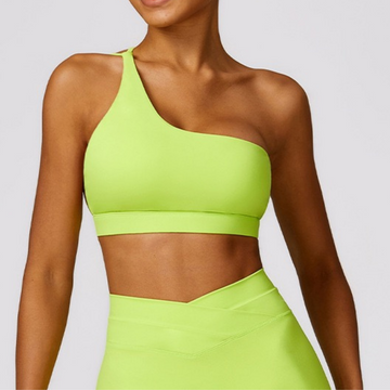 Single Shoulder Unique Style Crop Top - Lime Yellow