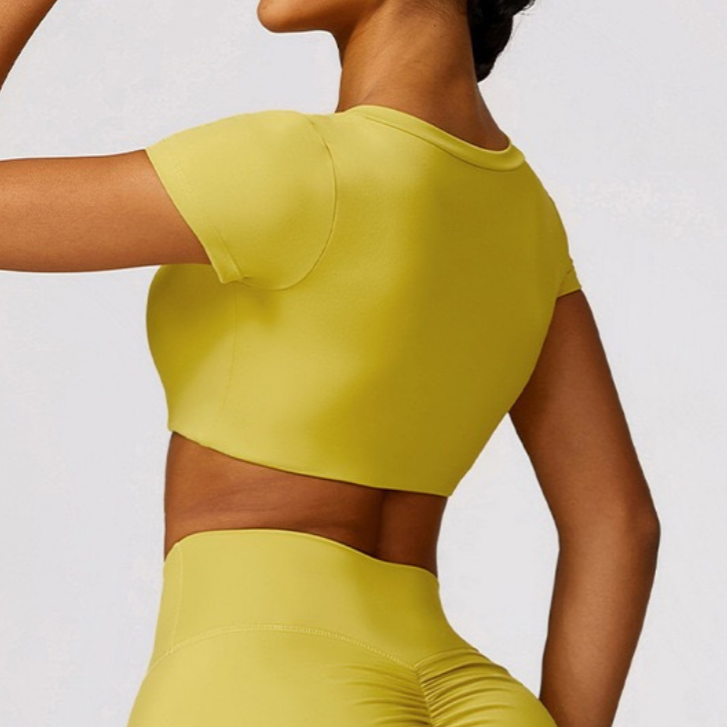 Premium Short Sleeve Crop Top - Lemon Yellow