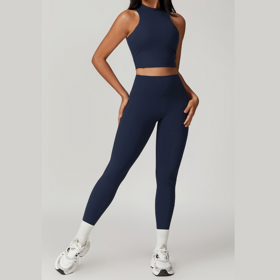 CAMILA Strong Support Vest Top Legging Set - Navy