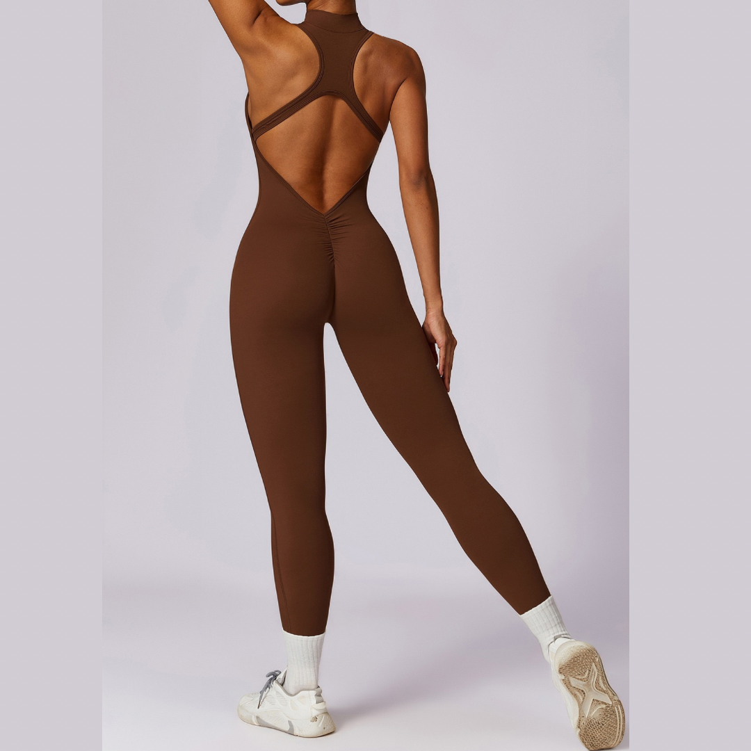 Scrunched Butt Lifting Jumpsuit - Coffee