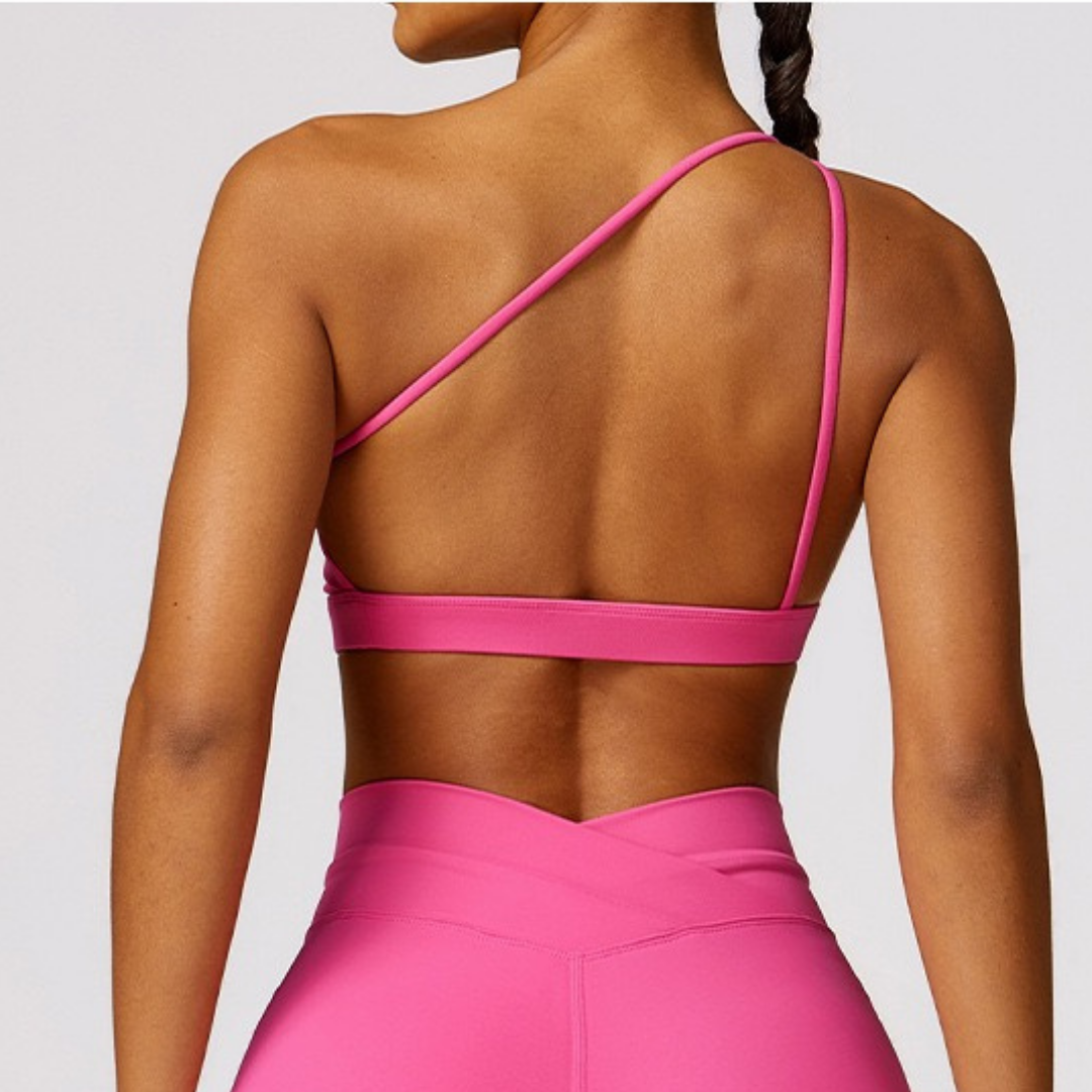 Single Shoulder Unique Style Crop Top - Pink