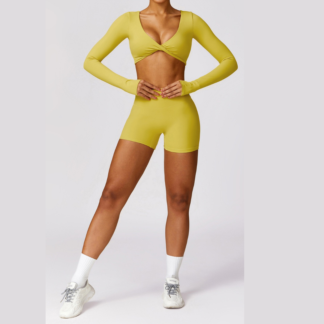 Long Sleeve Premium Short Set - Lemon Yellow