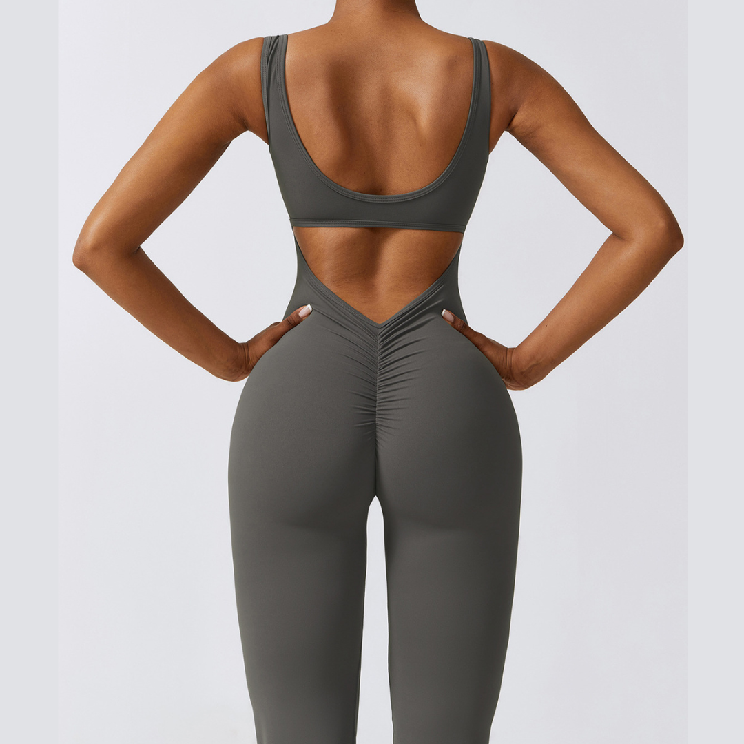 Sexy Stylish Bell Bottom Jumpsuit - Coal Grey