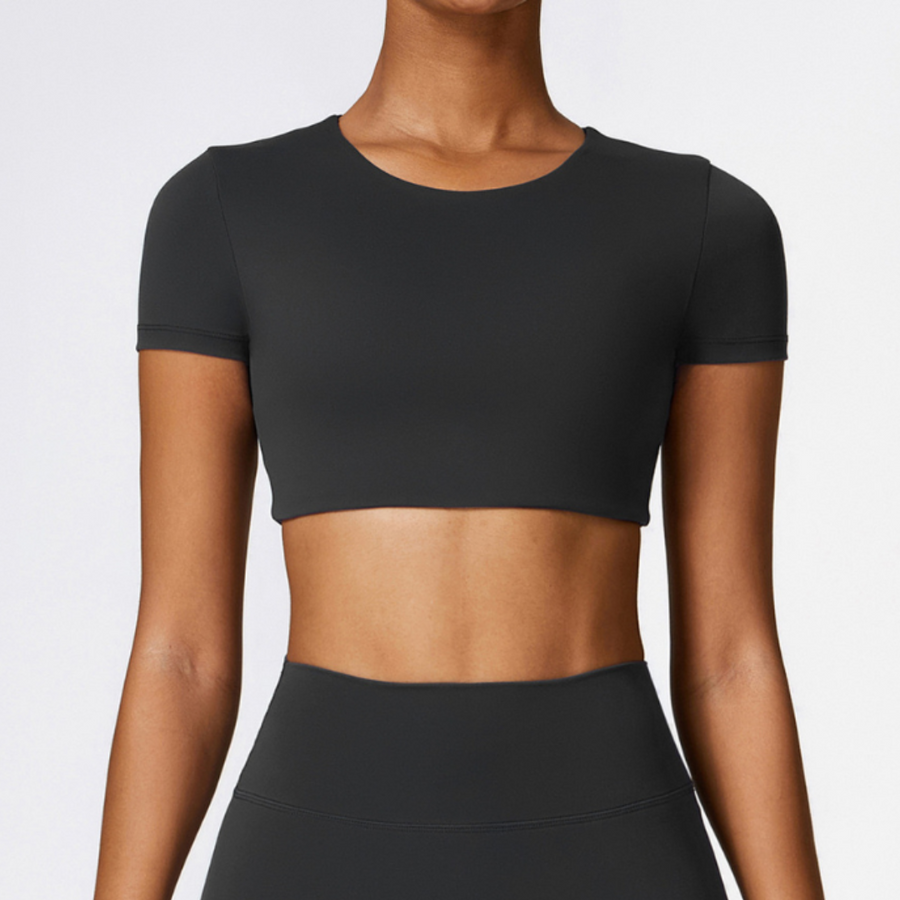 CHRISTIA Comfy Short Sleeve Crop Top - Black