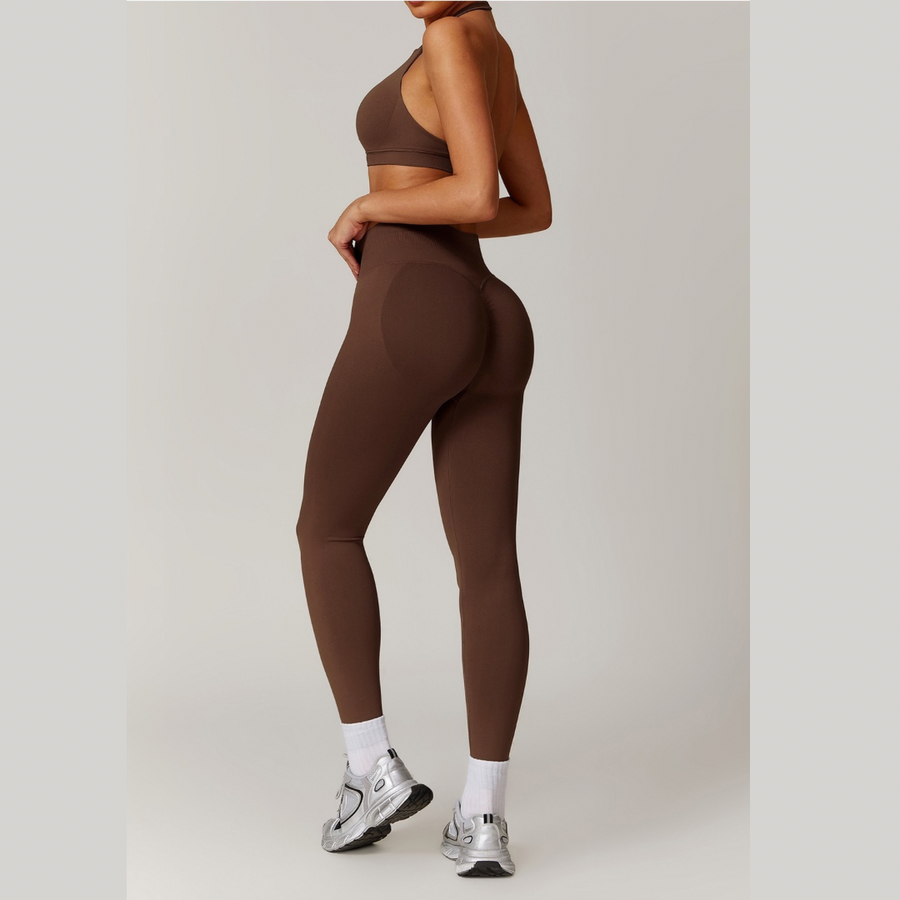 SANDY Seamless Backless Top Legging Set - Coffee
