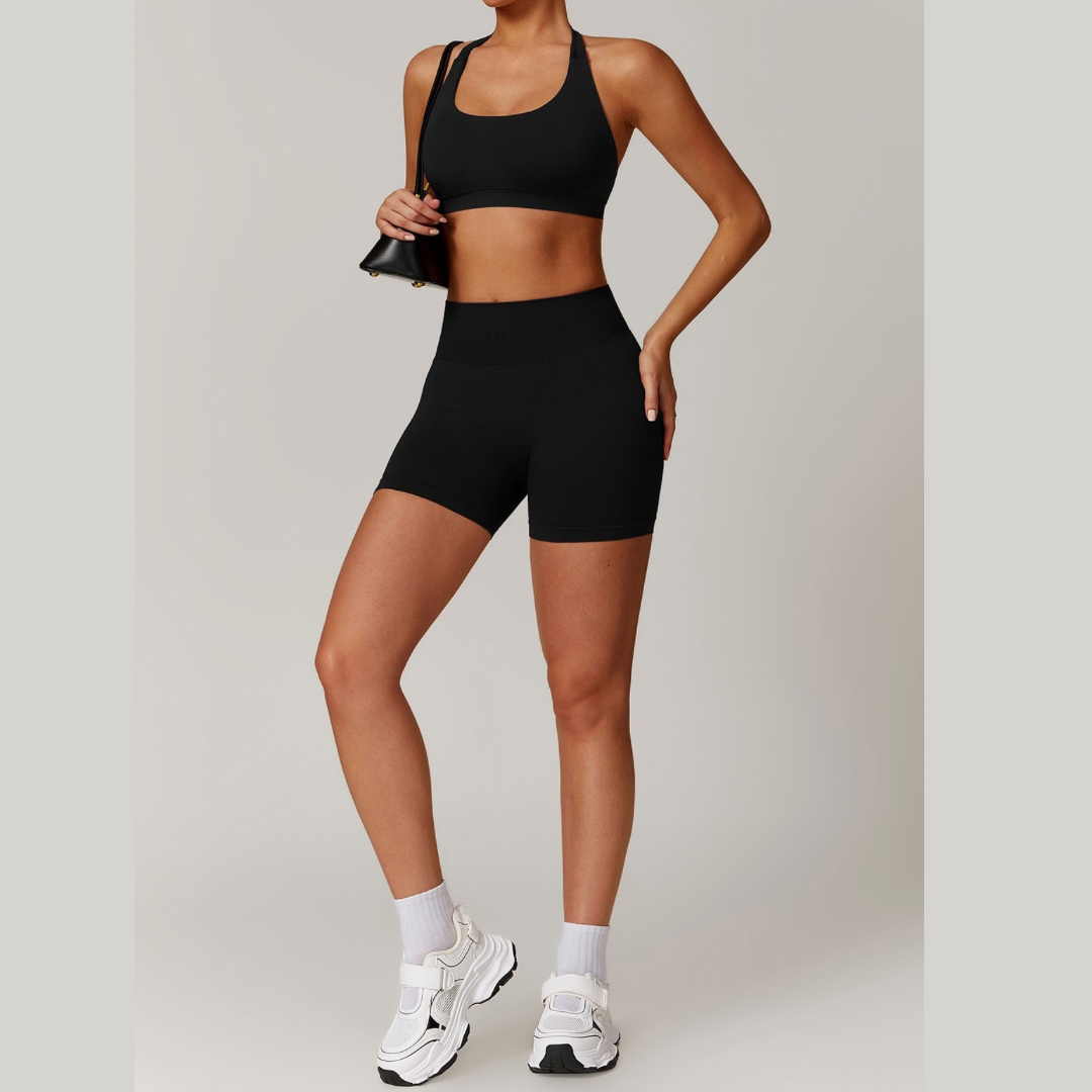 SANDY Backless Top Seamless Short Set - Black