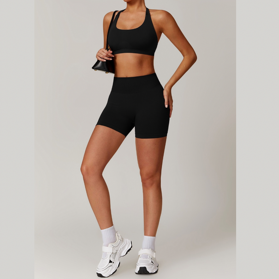 SANDY Backless Top Seamless Short Set - Black