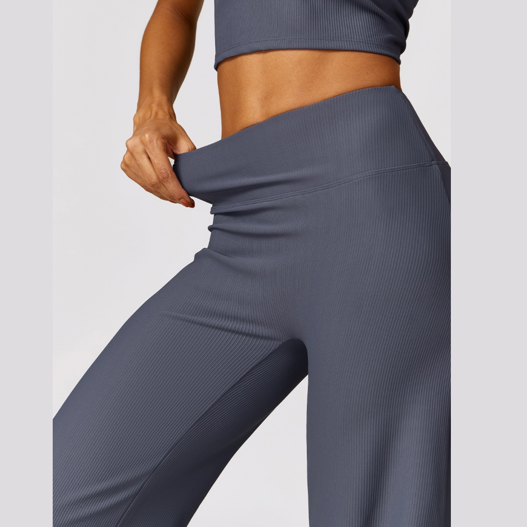 Ribbed Elegant and Stylish Flared Legging Set - Navy Grey