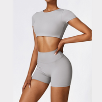 CHRISTIA Comfy Short Sleeve Crop Short Set - Grey