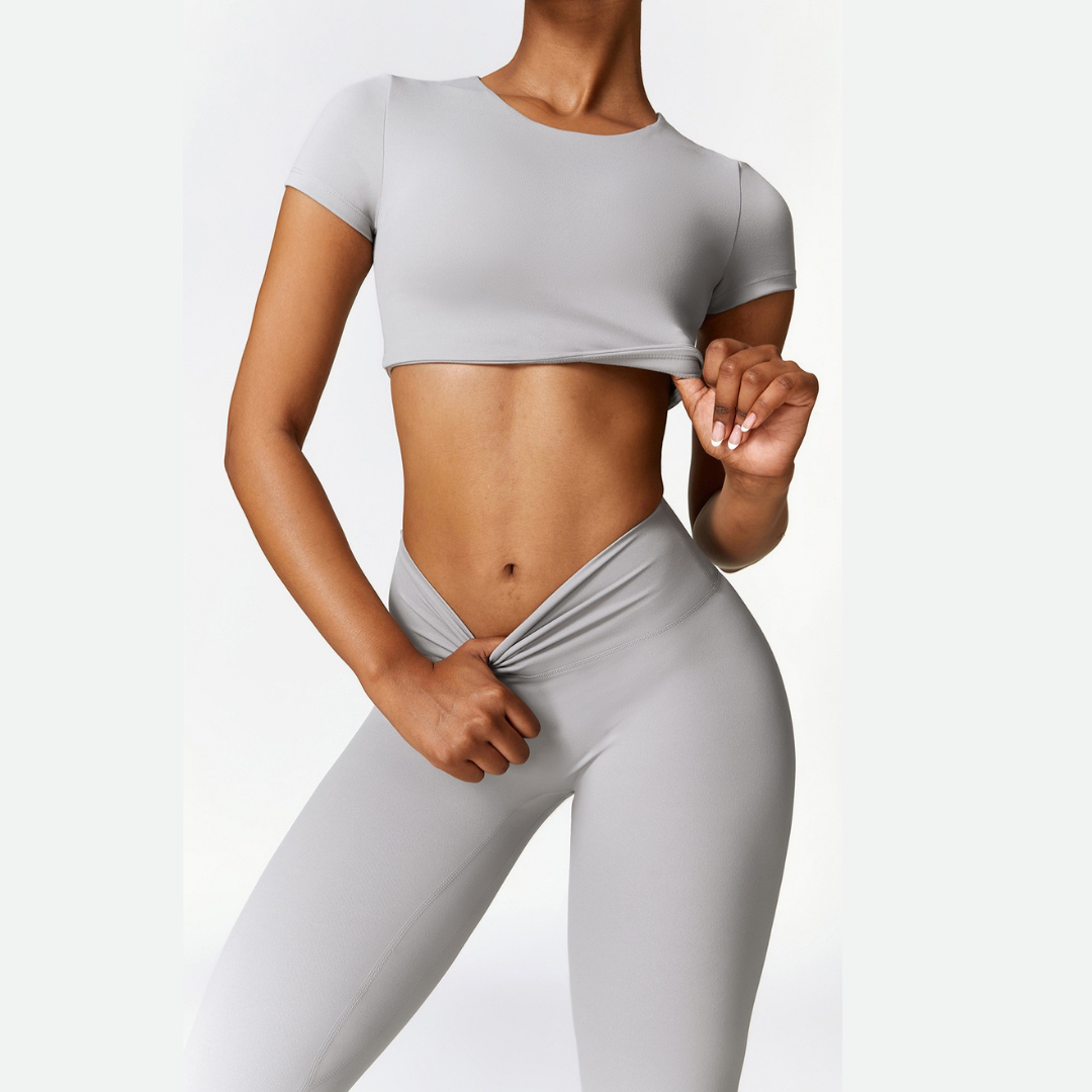 Comfy Short Sleeve Crop Top Legging Set - Grey