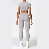 Comfy Short Sleeve Crop Top Legging Set - Grey