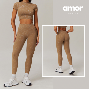 Elysian Glow Short Sleeve Legging Set - Brown