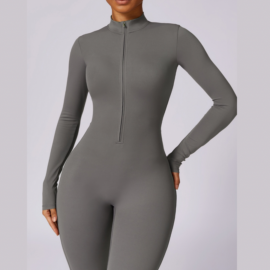 Classic Long-Sleeve Jumpsuit -  Grey