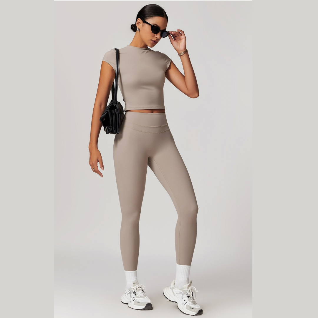 STELLA Short Sleeve Top Legging Set - Ice Latte