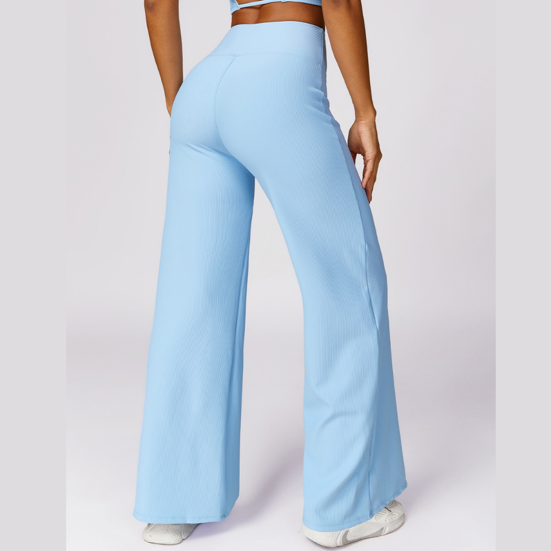 Premium Ribbed Elegant Pocket Flared Legging - Sky Blue