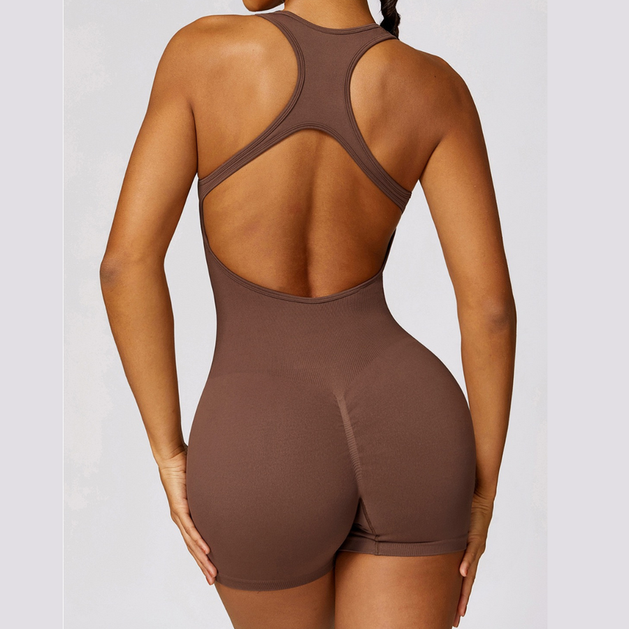 Seamless Cross Back Romper - Coffee