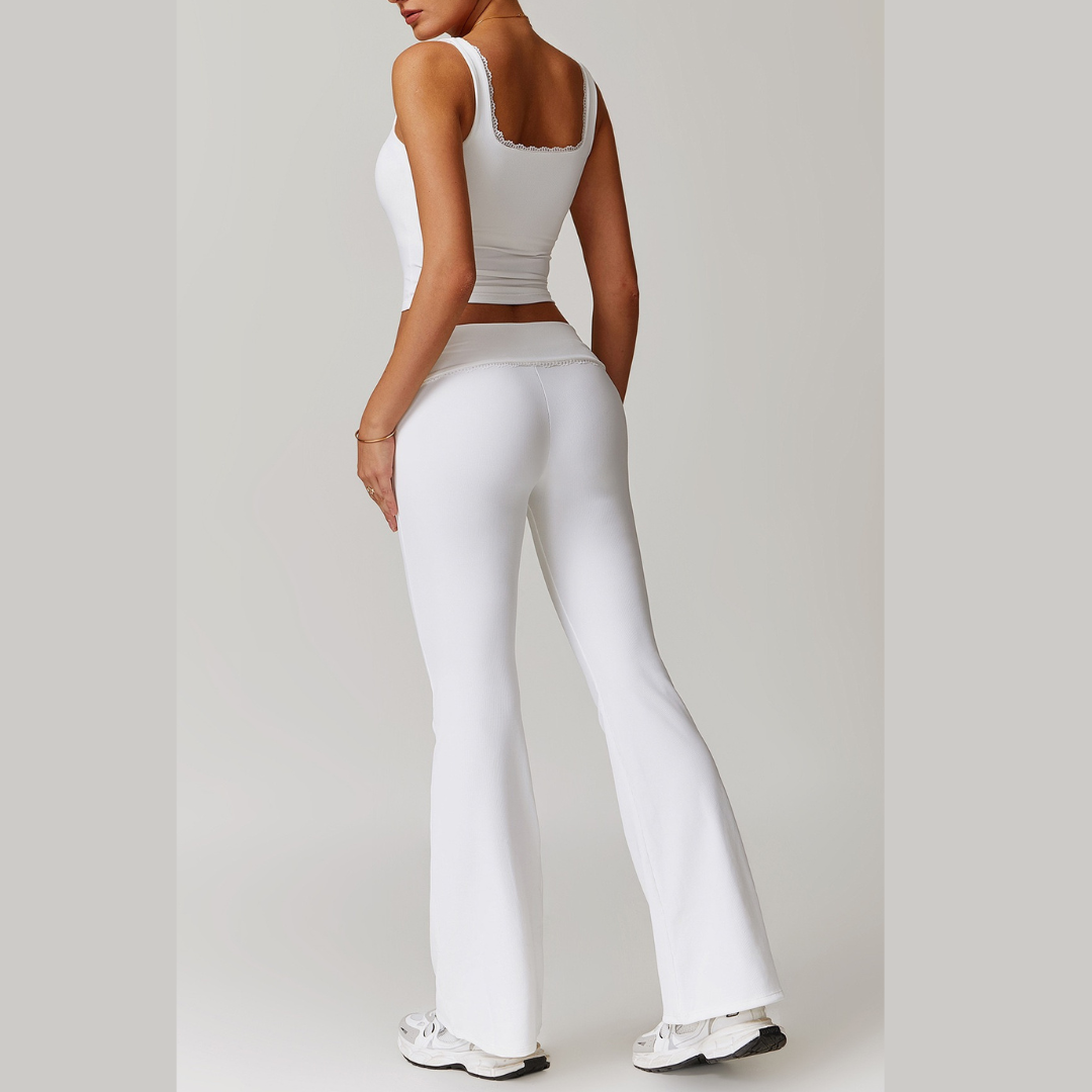 BONI Vest Top Flared Legging Set - White