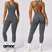 Seamless Cross Back Stylish Jumpsuit - Grey