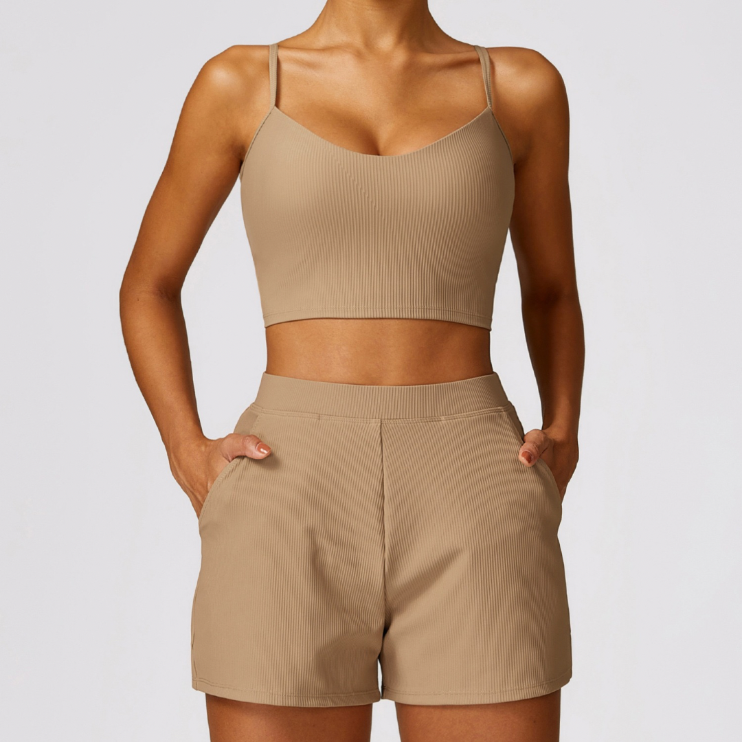 Ribbed Elegant and Stylish Short Set - Ice Latte