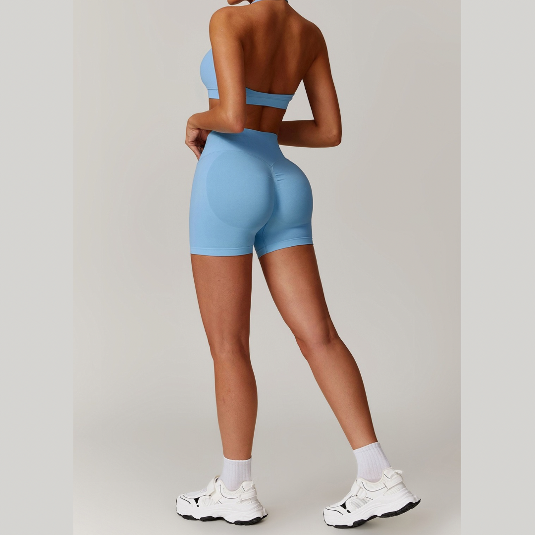 SANDY Backless Top Seamless Short Set - Sky Blue