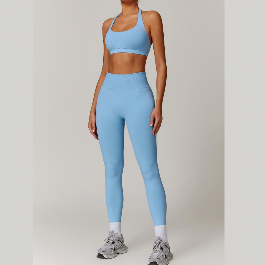 SANDY Seamless Backless Top Legging Set - Sky Blue