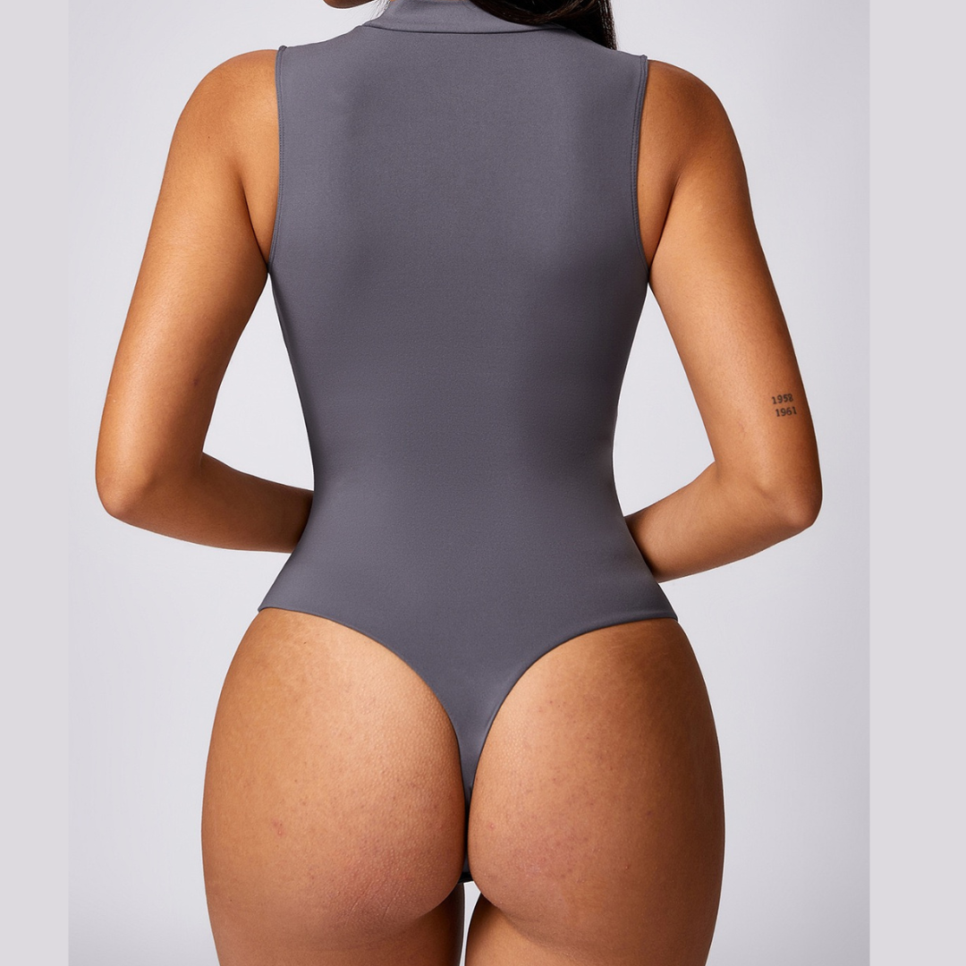 Sexy Stylish Loop Front Bodysuit - Coal Grey