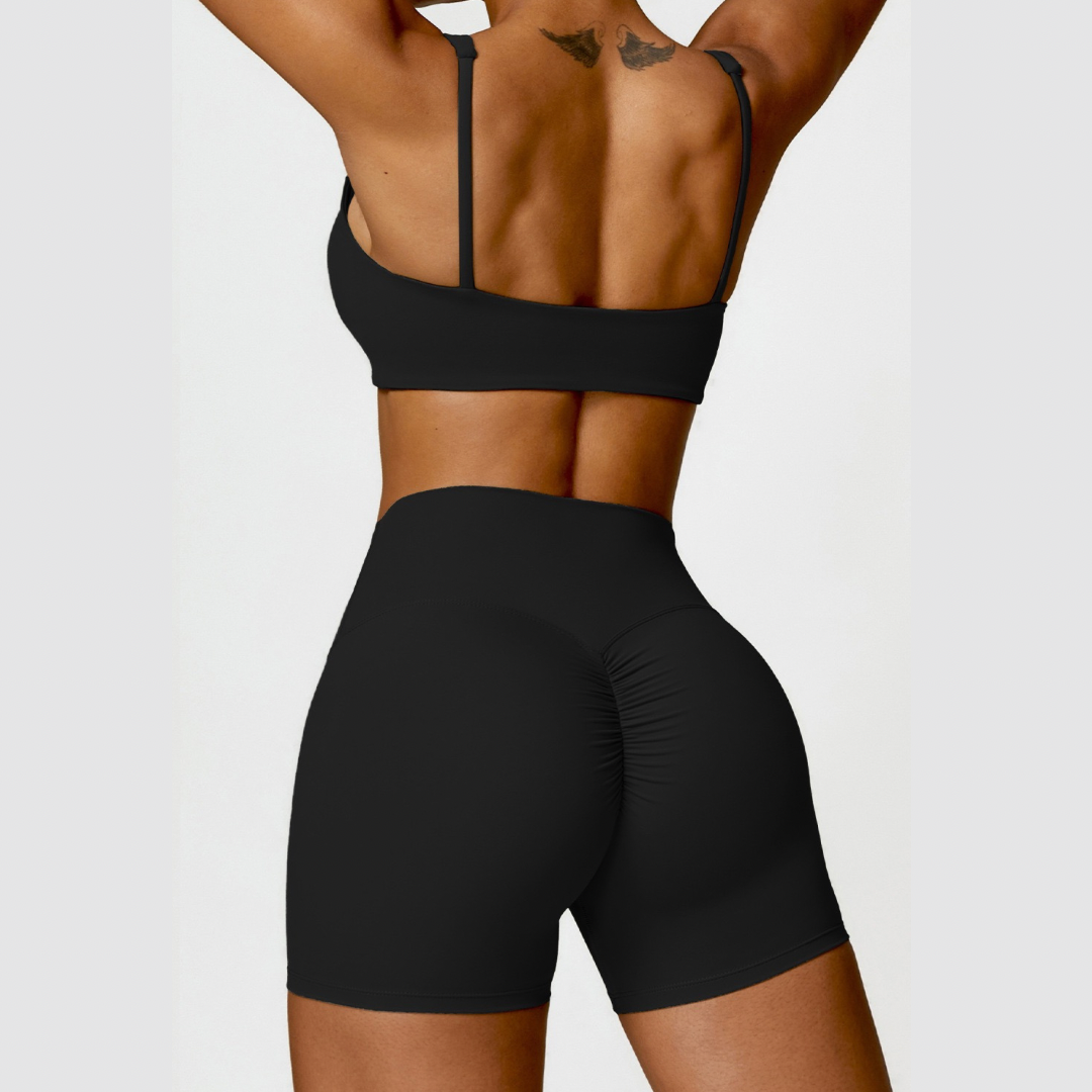 V-Top Scrunched Short Set - Black