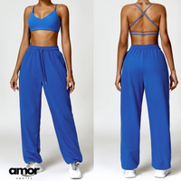 Backless Sexy Top Winter Pant Set - Blue