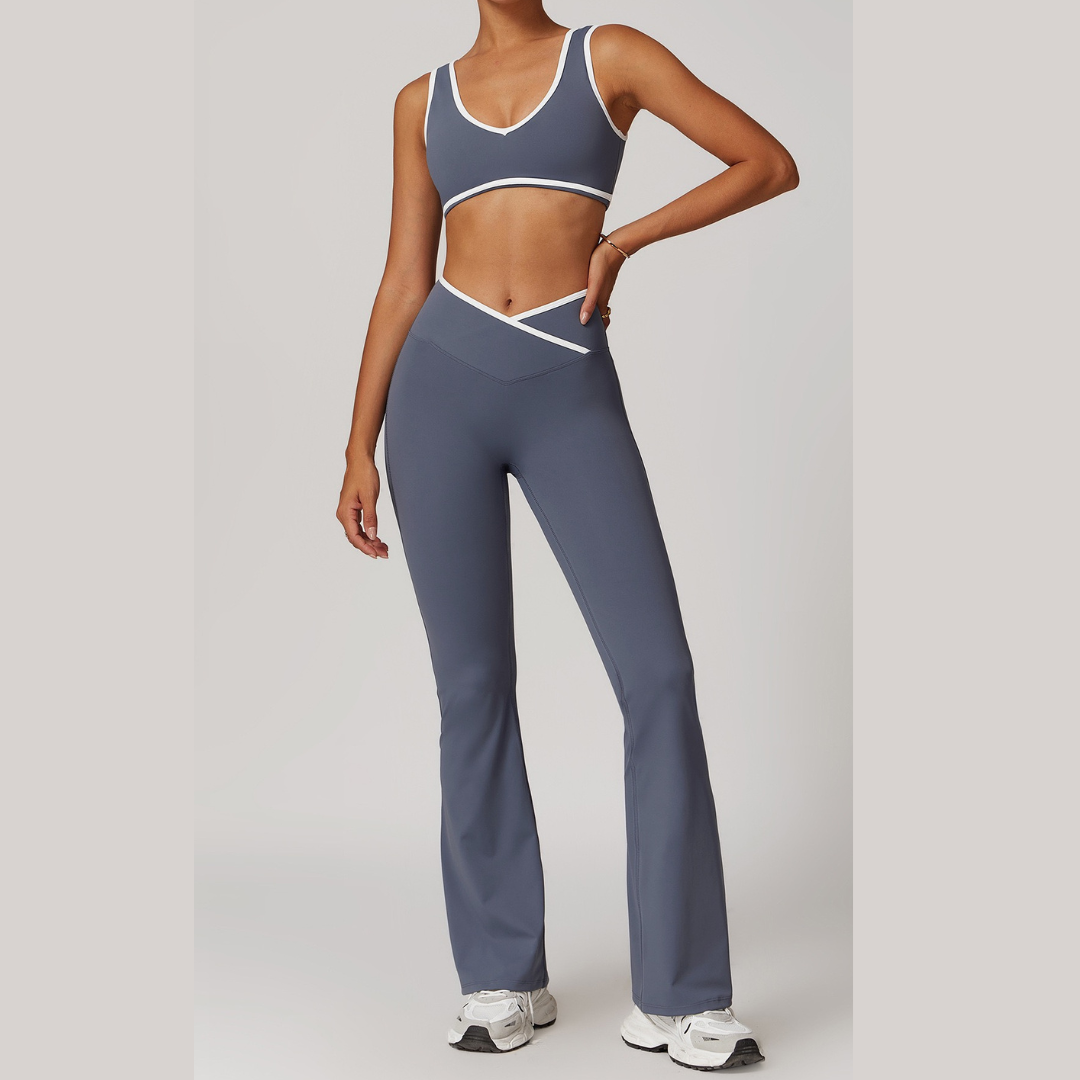 QUEENI Stylish Flared Legging Set - Off Purple