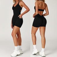 BILLI Scrunched V-Back Romper - Μαύρο 