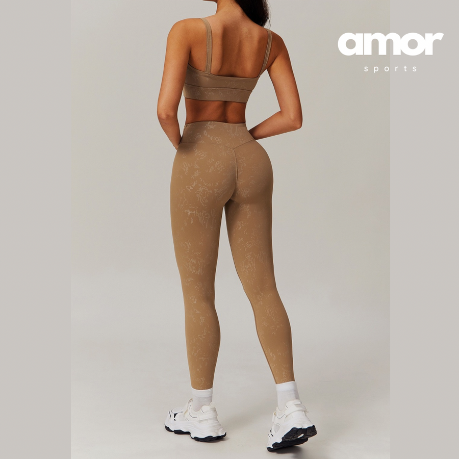 Elysian Glow Classic Crop Top Legging Set - Brown