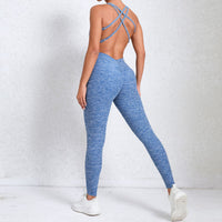 Trendy X-Back Sexy Scrunched Jumpsuit- Blue