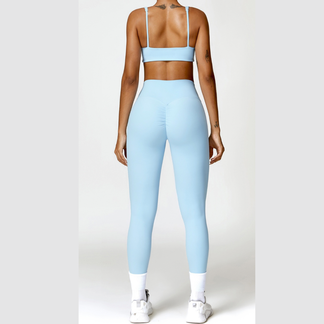 V-Top Skinny Scrunched Legging Set - Blue