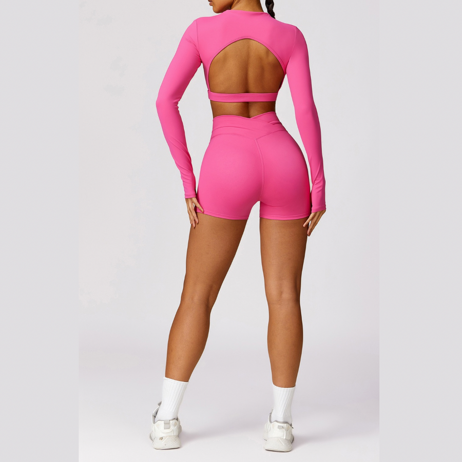 Elegant Long Sleeve Premium Short Set - Pink