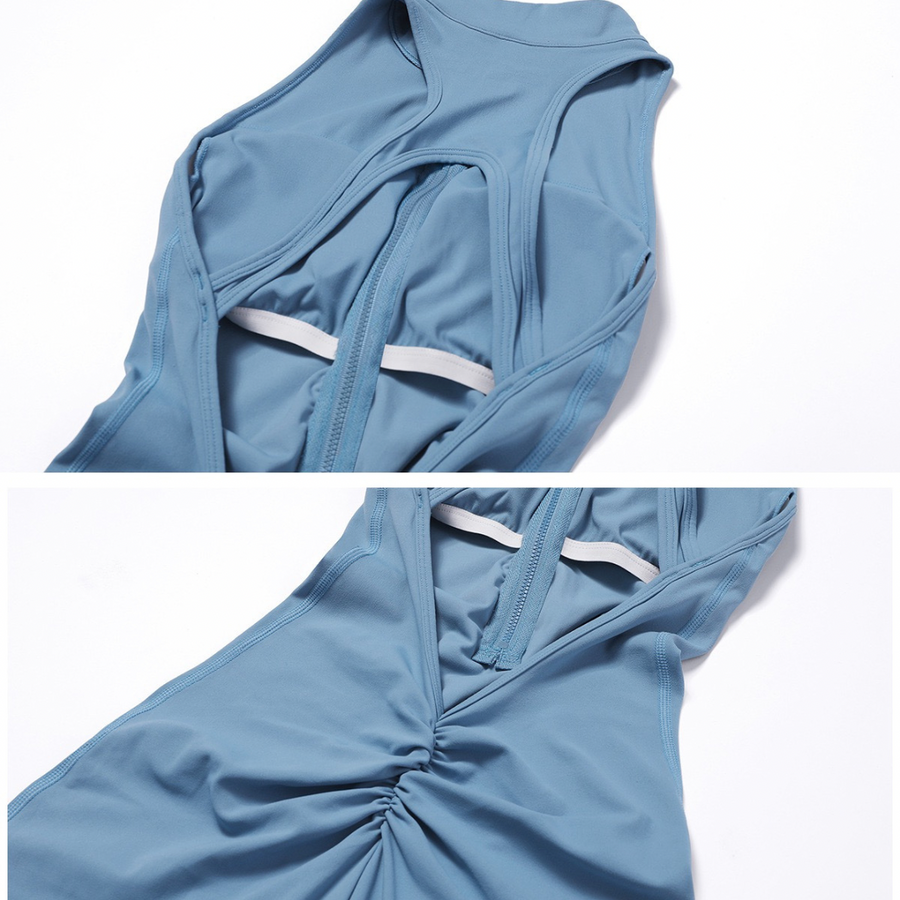 Scrunched Butt Lifting Jumpsuit - Foggy Blue