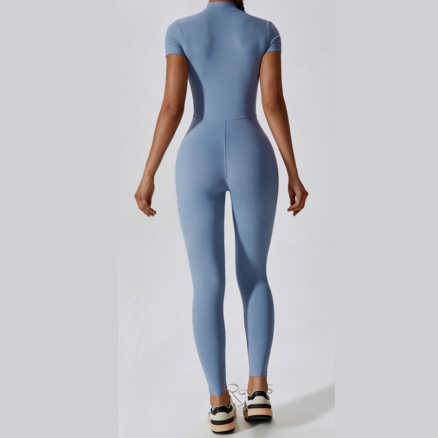 Classic Short-Sleeve Zipped Jumpsuit - Foggy Blue