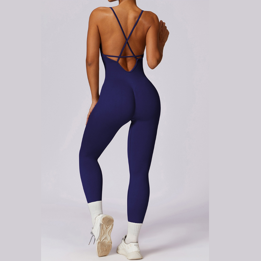 Slim Waist Backless Seamless Jumpsuit - Purple