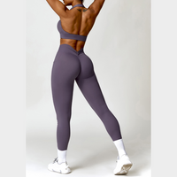 Backless Stylish Top V-Shape Legging Set - Foggy Purple