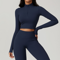 CAMILA Long Sleeve Stylish Crop Top - Navy