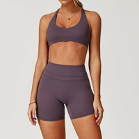 STELLA X-Back Crop Top Short Set - Foggy Purple