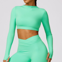 Κομψό μακρυμάνικο Premium Crop Top - Electric Green 