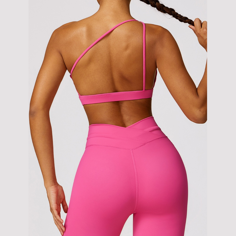 Single Shoulder Stylish Design Legging Set - Pink